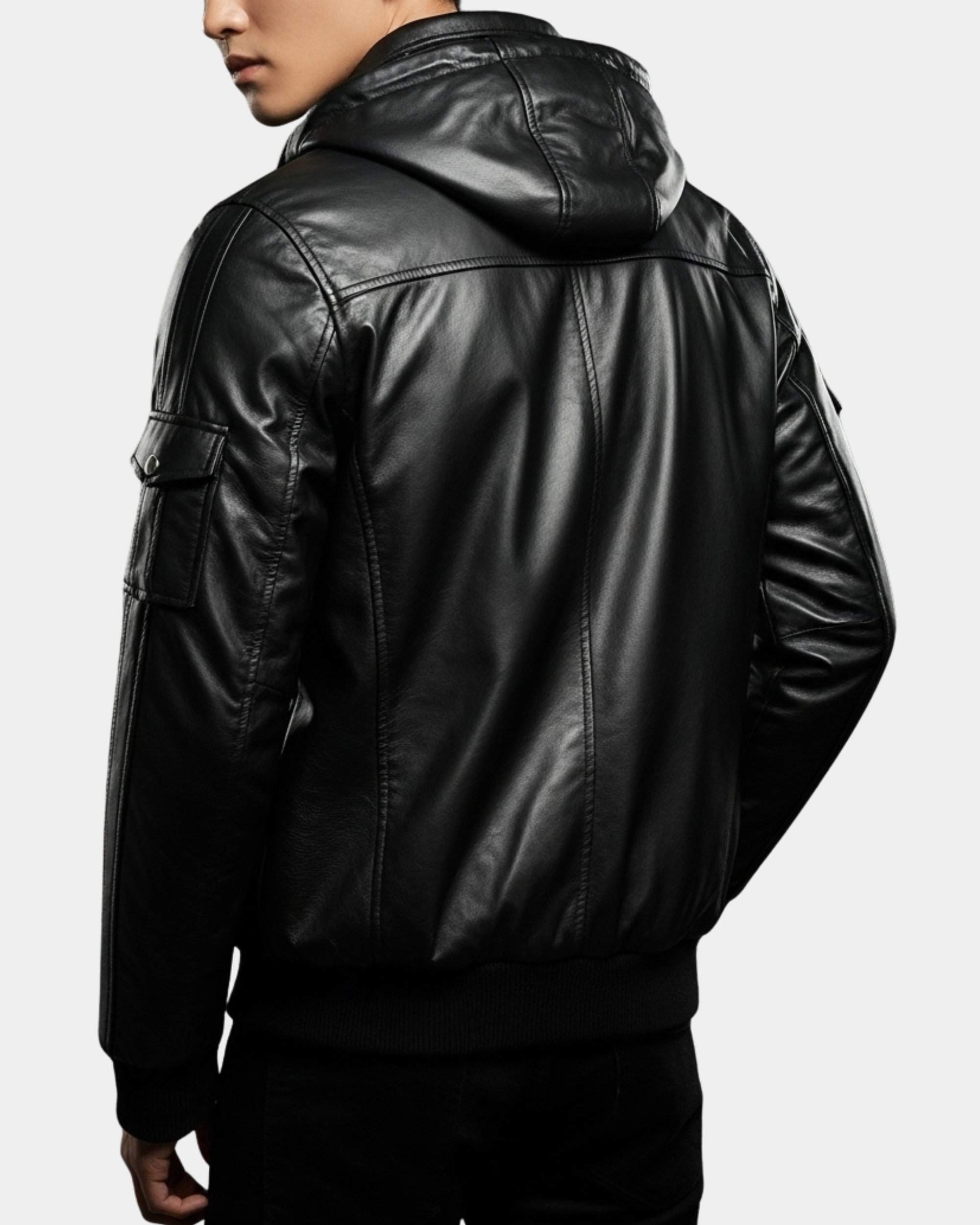 Men's Leather Bomber Jacket with Hoodie Bronx Nova Black