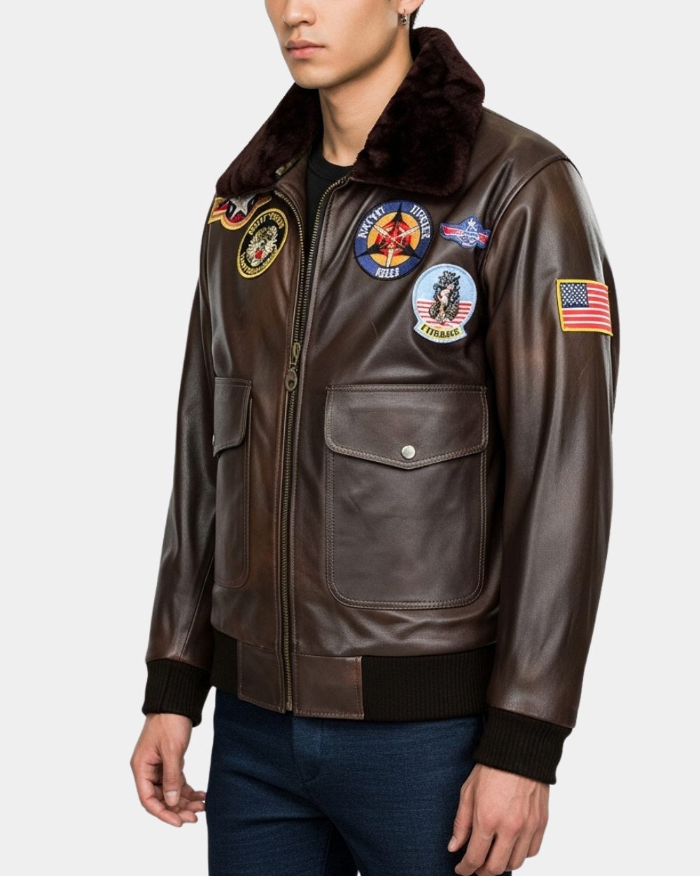 Men's Bomber Leather Jacket Air Force Style Lester Zenith Brown