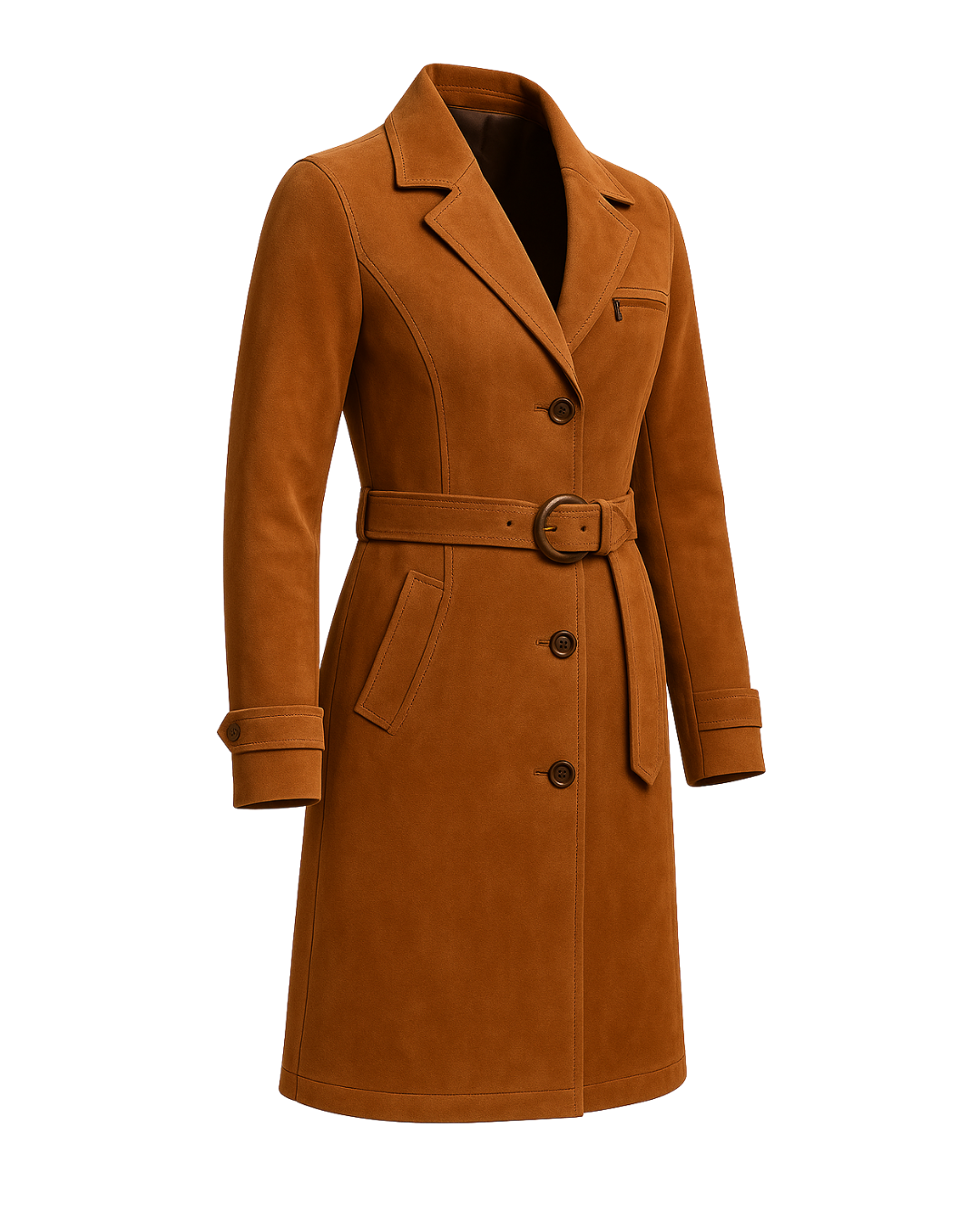 Sable Fox ¾ Suede Belted Trench Coat Cognac