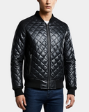 Men’s Leather Quilted Bomber Jacket – Warren Nova Black – product view 3