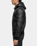 Men’s Leather Bomber Jacket with Hoodie – Bronx Nova Black
