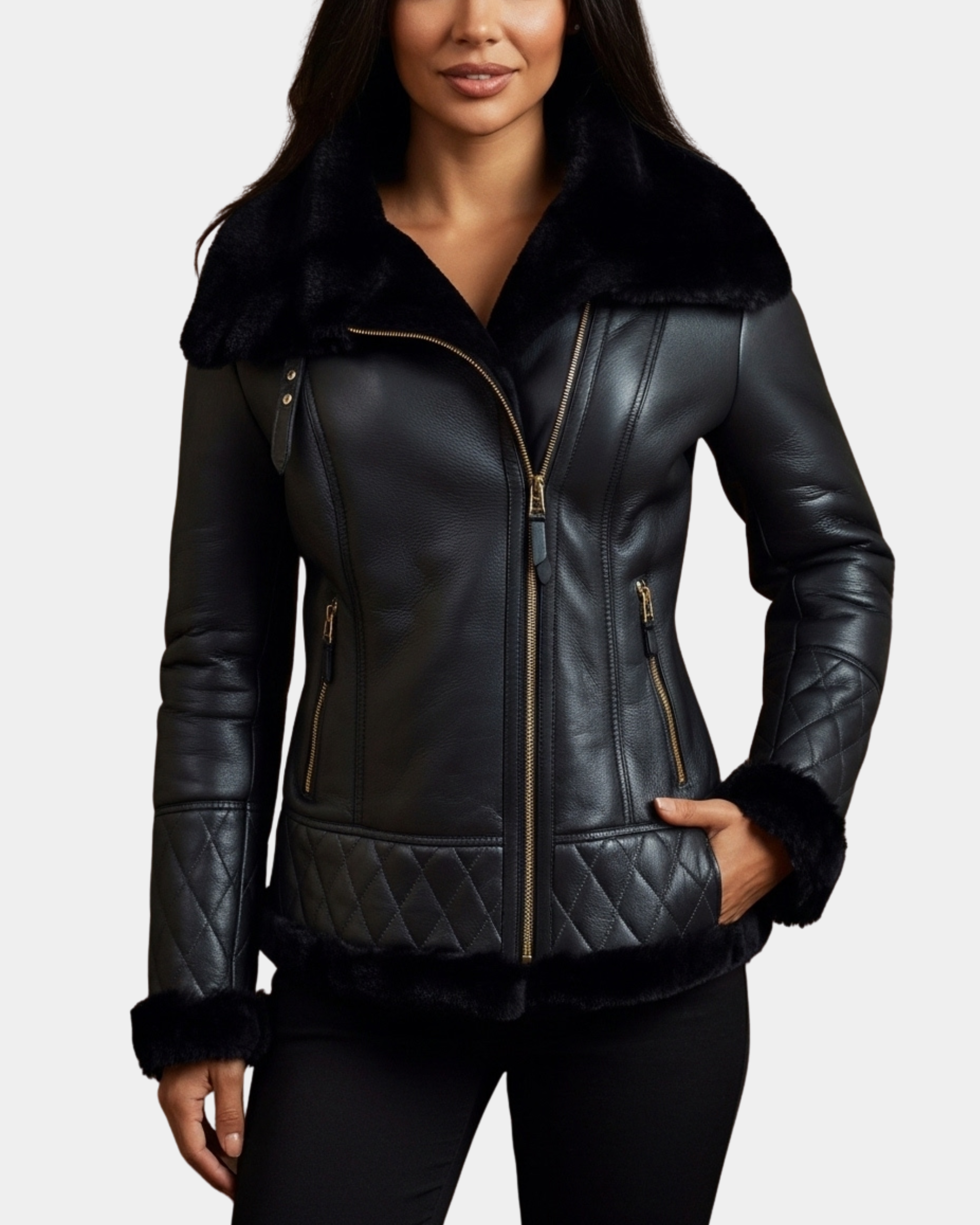 Women’s Merino Sheepskin Aviator Jacket  Nova Black