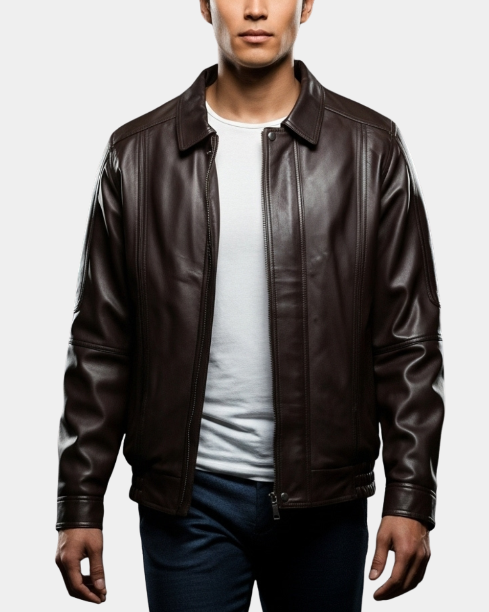 Men's Bomber Leather Jacket Classic Style Jim Zenith Brown Nappa