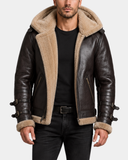Men’s Bomber Flying Aviator B3 Real Leather Jacket with Double Collar – Zenith Brown (MF7)