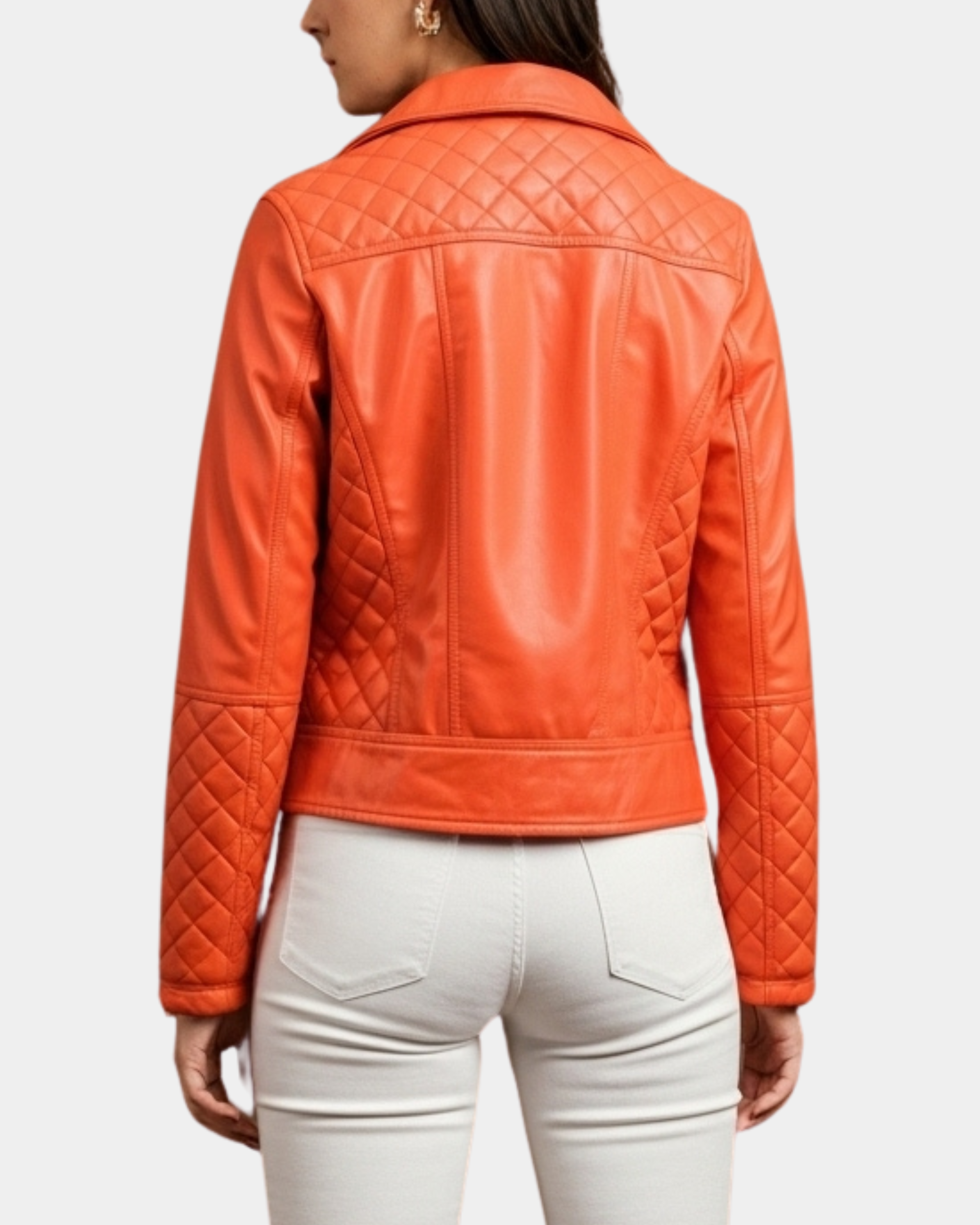 Women's Leather Biker Jacket with Quilt Detail Blissful Orange