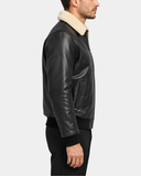 Men’s Bomber Leather Jacket with Sheepskin Collar – Viggo Nova Black