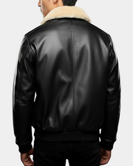 Men's Bomber Leather Jacket with Sheepskin Collar Viggo Nova Black