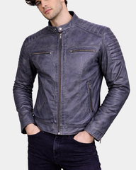 Men's Leather Biker Style Zip Jacket Eddie Essence Grey Two Tone