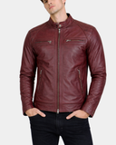 Men’s Biker Leather Jacket with Standing Collar – Infinite Burgundy – product view 3