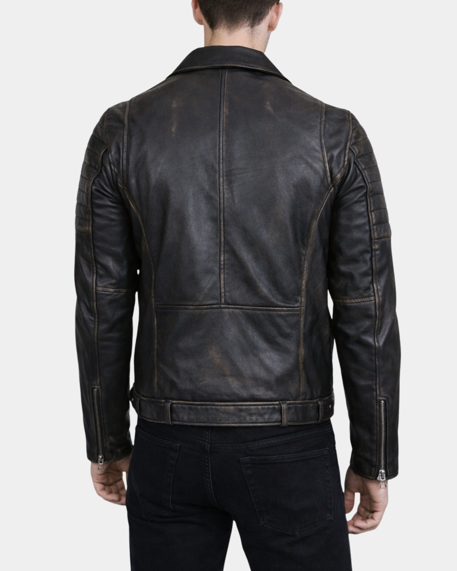 Men's Biker Leather Jacket with Dual Zip Hook Paradox Rub Off