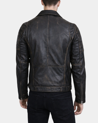 Men's Biker Leather Jacket with Dual Zip Hook Paradox Rub Off
