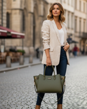 Olive Winged Tote Semi Matte Women Leather Bag – product view 2