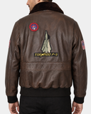 Men’s Bomber Leather Jacket Air Force Style – Lester Zenith Brown