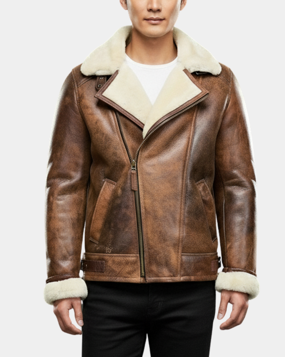 Men’s Aviator Sheepskin Pilot Jacket Blen Vintage Zenith Brown