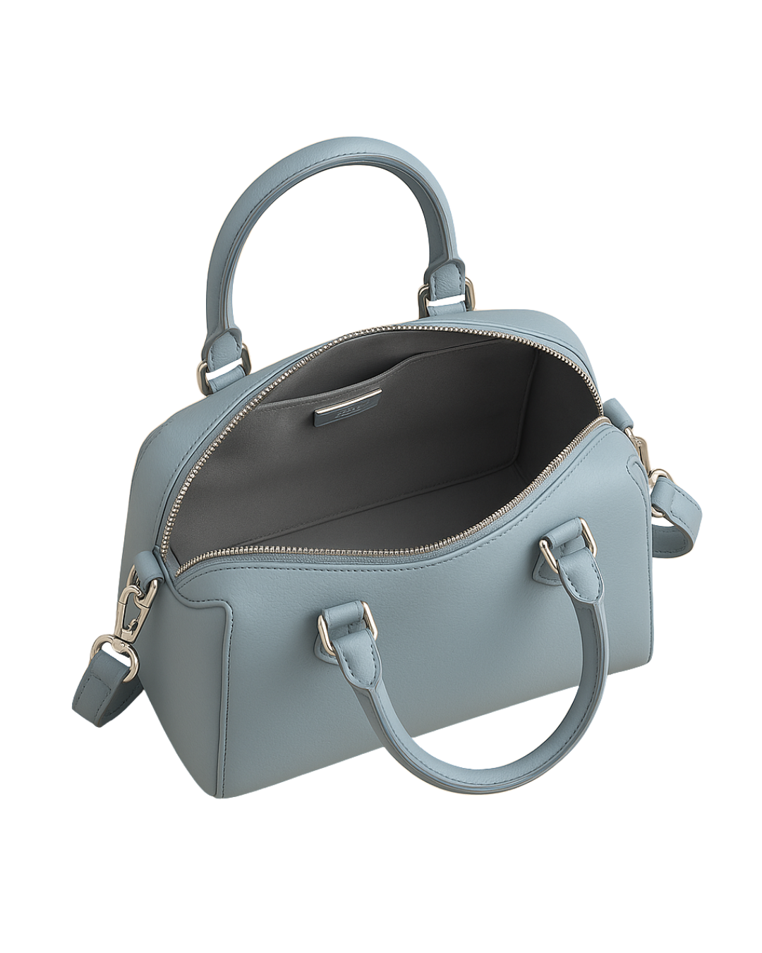 Pastel Sky Duffle Satchel – Pebbled Blue Leather Bag