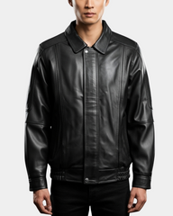 Men's Bomber Leather Jacket Classic Style Jim Nova Black
