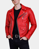 Men’s Heavy-Duty Leather Biker Brando Jacket – Ignite Red – product view 1