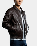 Men’s Bomber Leather Jacket Classic Style Jim – Zenith Brown Nappa – product view 3