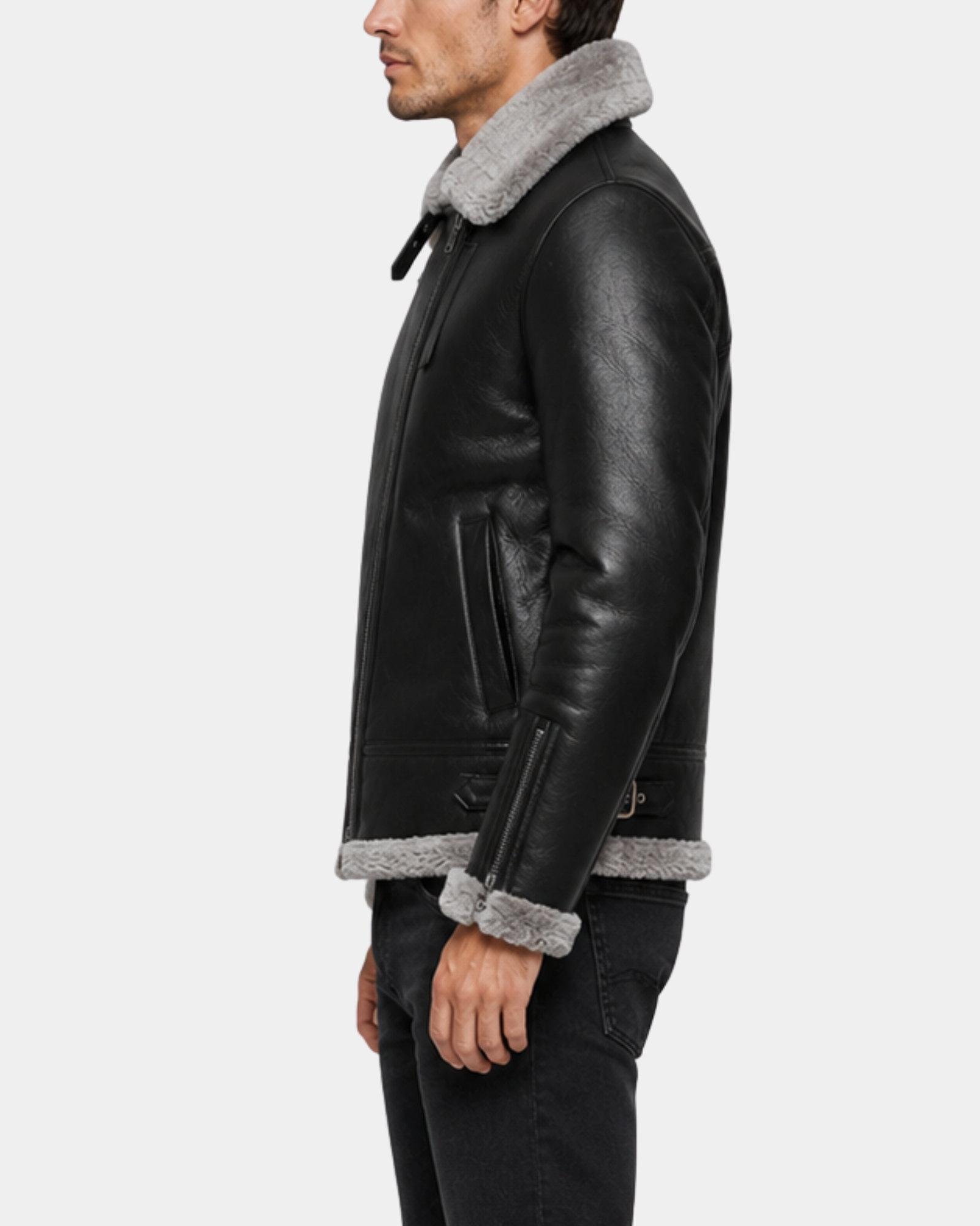 Men's Original RAF Flying Sheepskin Jacket Tyler Zenith Nova Black Grey