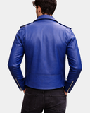 Men’s Heavy-Duty Leather Biker Brando Jacket – Radiant Blue – product view 2