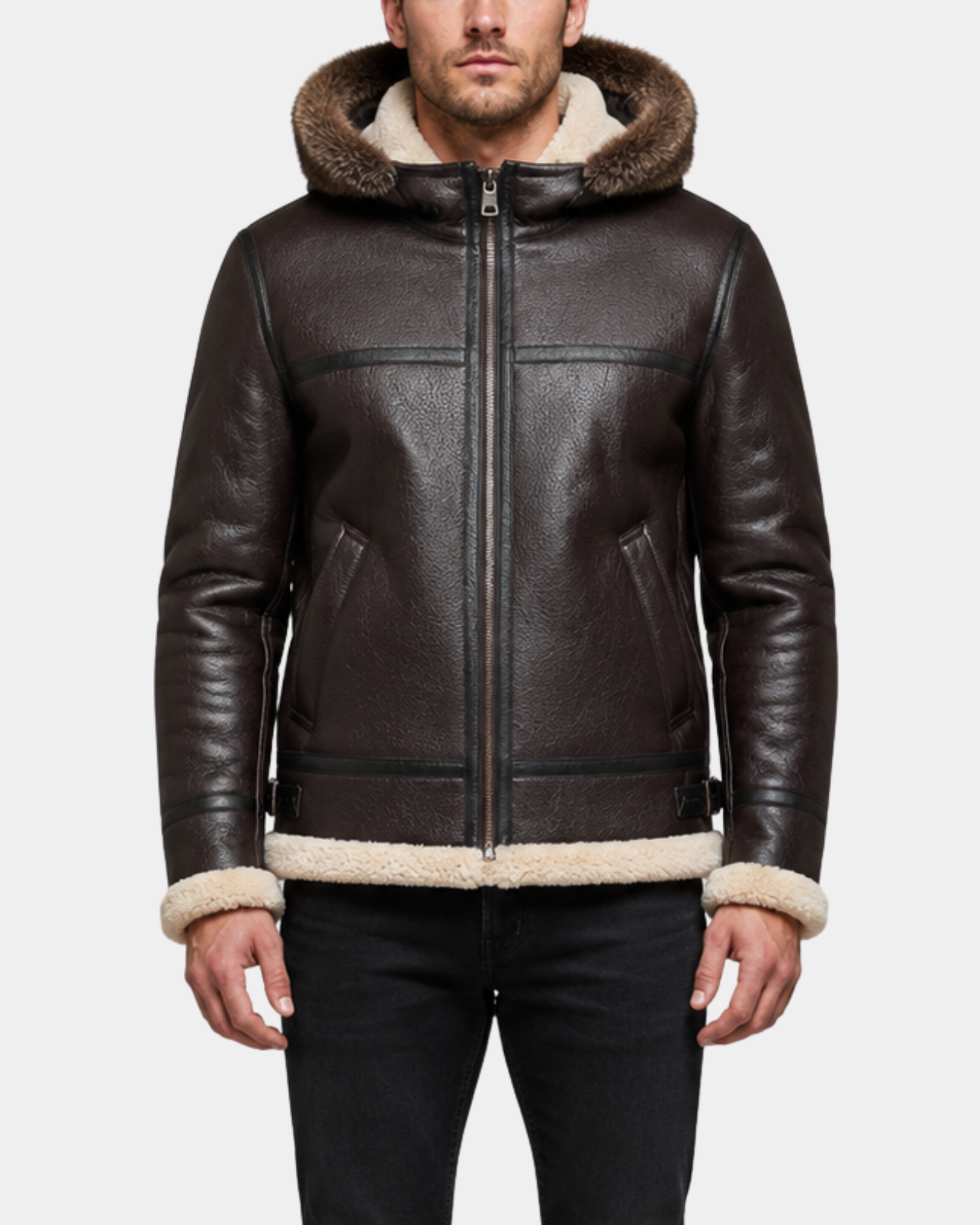 Men’s Bomber Flying Aviator RAF B3 Real Leather Sheepskin Hooded Jacket – Zenith Brown