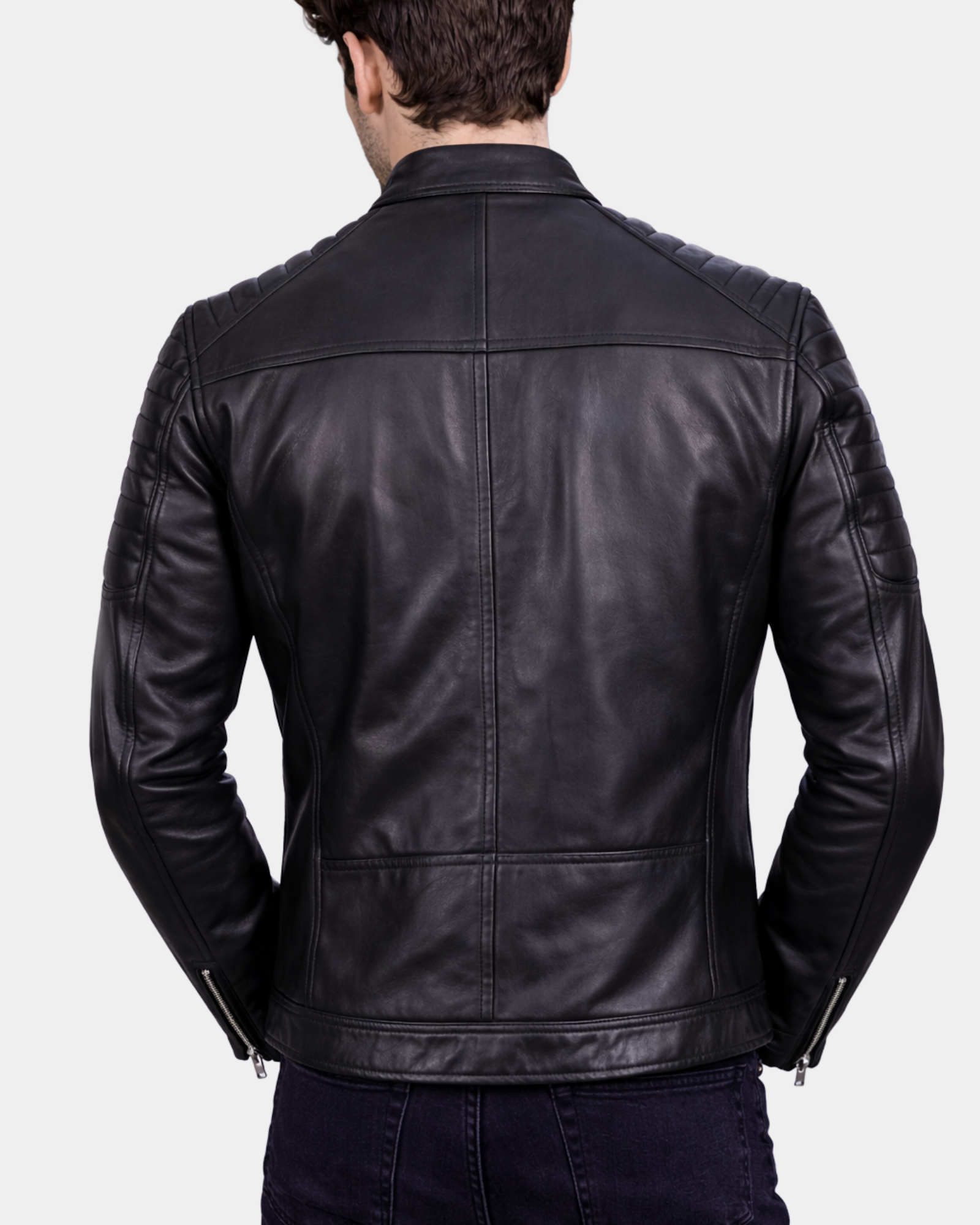 Mens Leather Biker Style Zip Jacket Eddie Essence Nova Black