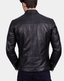 Mens Leather Biker Style Zip Jacket Eddie Essence Nova Black – product view 2