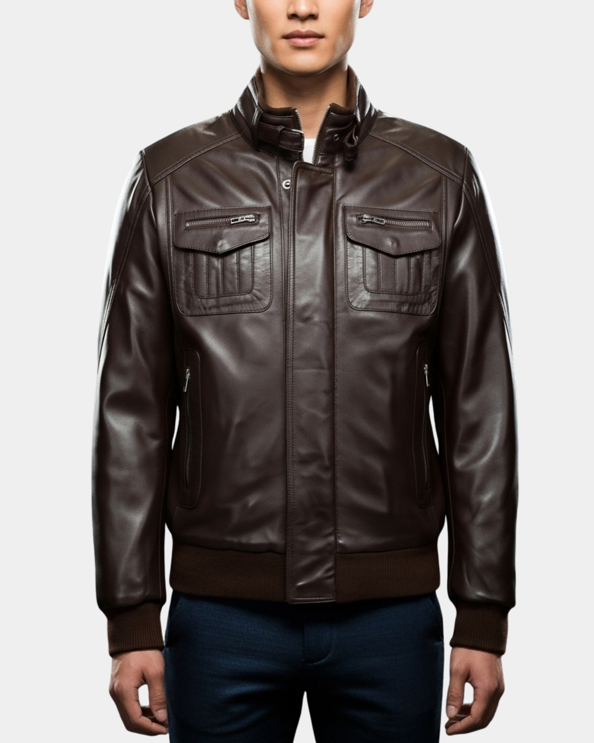 Men's Leather Bomber Flight Jacket Tom Zenith Brown