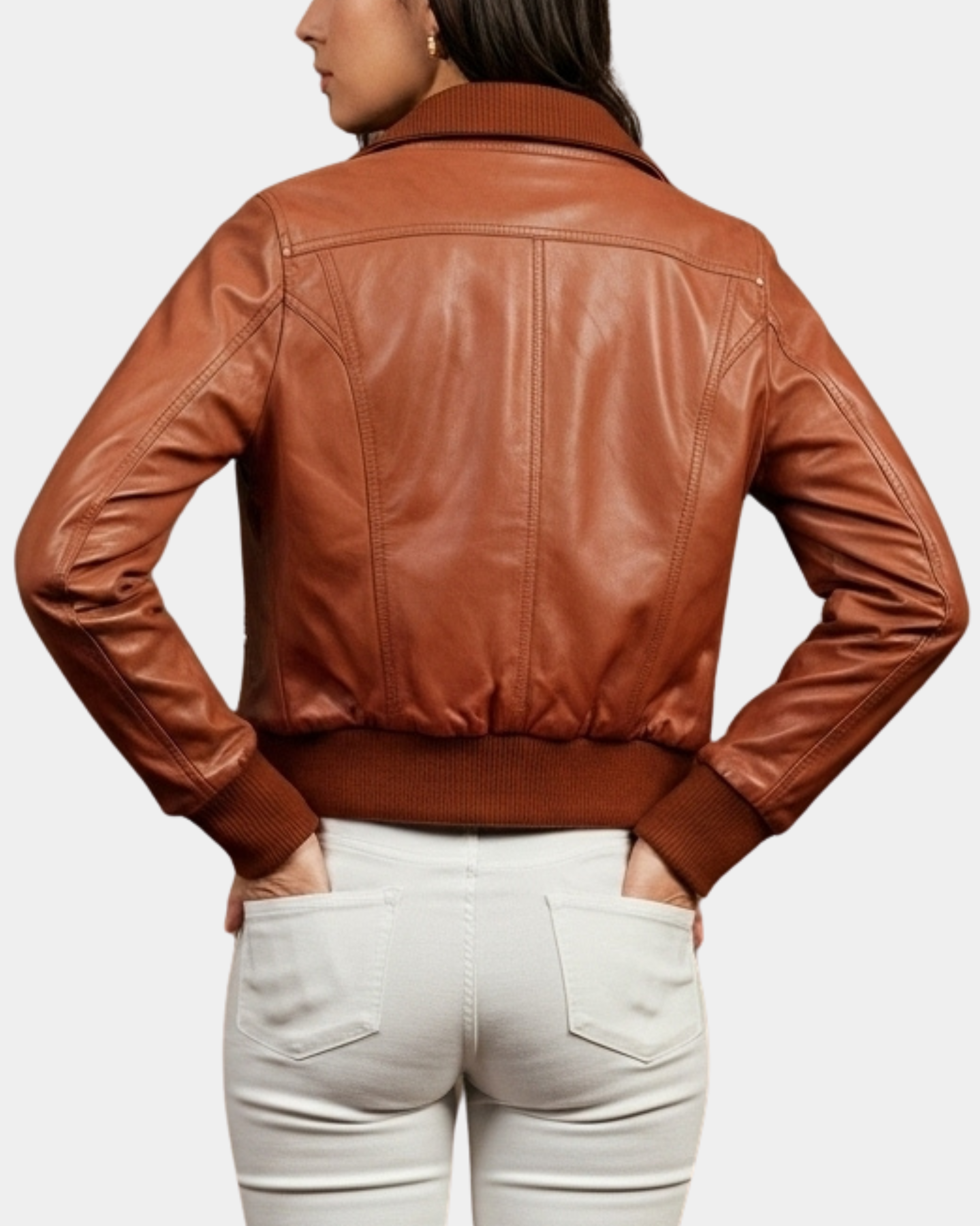 Women’s Leather Varsity Quilted Bomber Jacket in Dynamo Tan