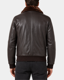 Men’s Leather Bomber Pilot Jacket with Removable Collar – Leroy Zenith Brown