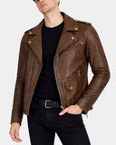 Men’s Heavy-Duty Leather Biker Brando Jacket – Zenith Brown – product view 1