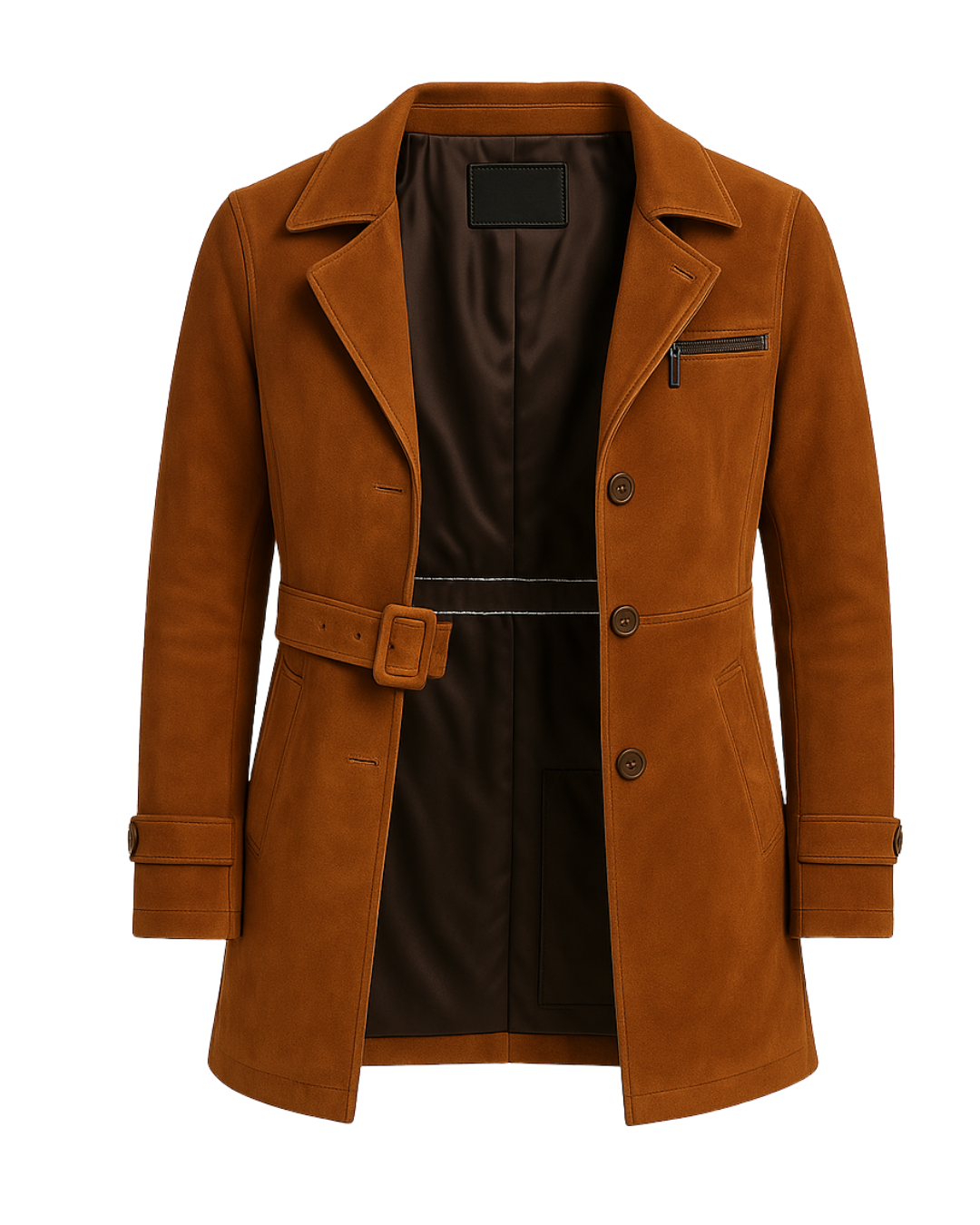 Sable Fox ¾ Suede Belted Trench Coat Cognac