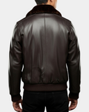 Men’s Leather Bomber Pilot Jacket with Removable Collar – Leroy Zenith Brown – product view 2