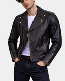 Men’s Leather Biker Brando Design Jacket Sean Vintage – Nova Black – product view 1