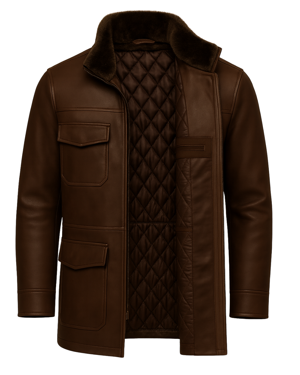 Men’s Shearling Lined Leather Field Coat