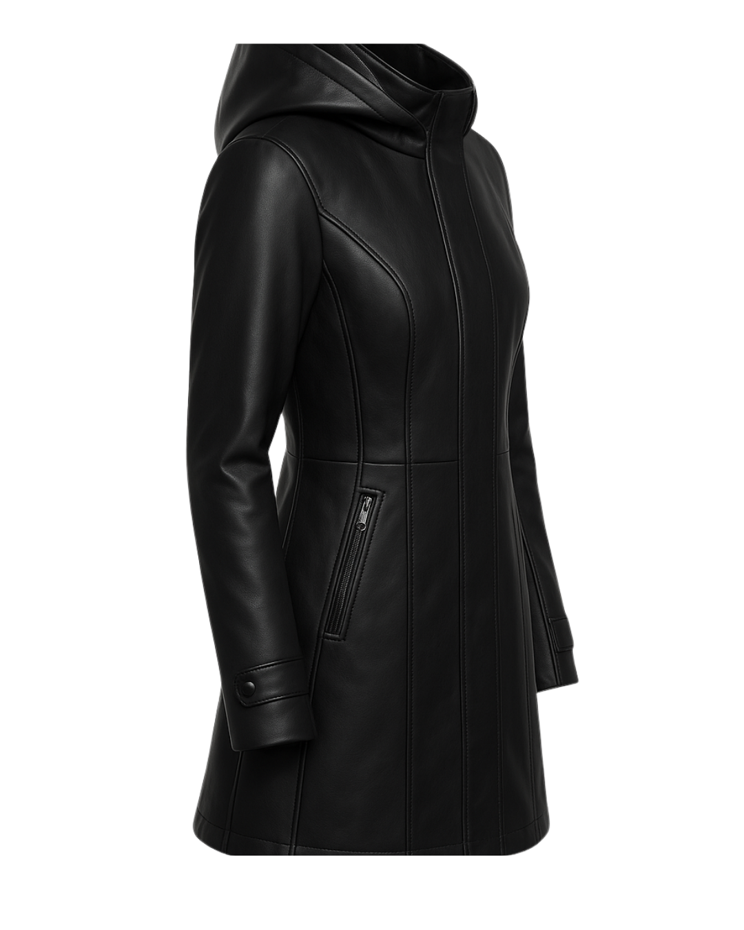 Noir Harbor Detachable Hood Leather Coat Black