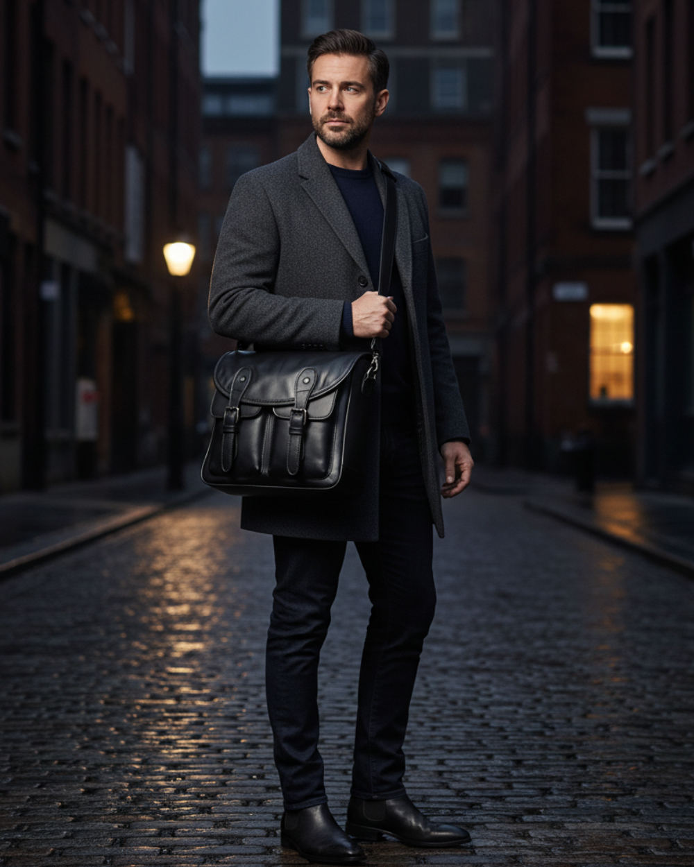 Regal Noir Vintage Leather Messenger Bag