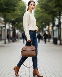 Cafe City Flap Satchel Pebbled Coffee Brown Women Leather Bag – product view 2