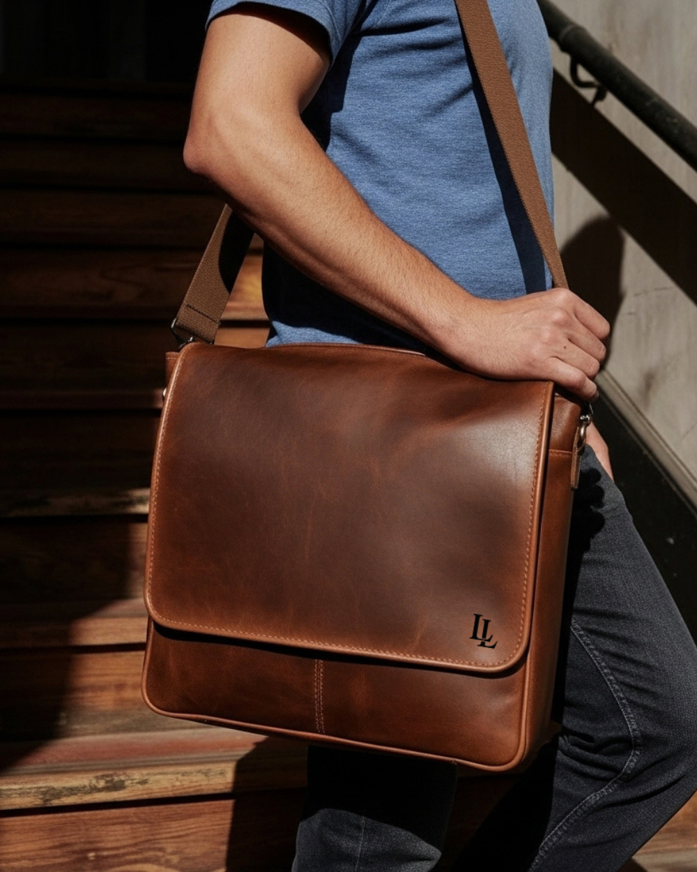 Vintage Cognac Leather Messenger Bag