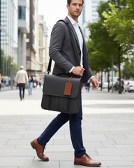 Urban Command Black Leather Messenger Bag