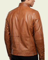 Men's Standing Collar Leather Jacket Tony Dynamo Tan