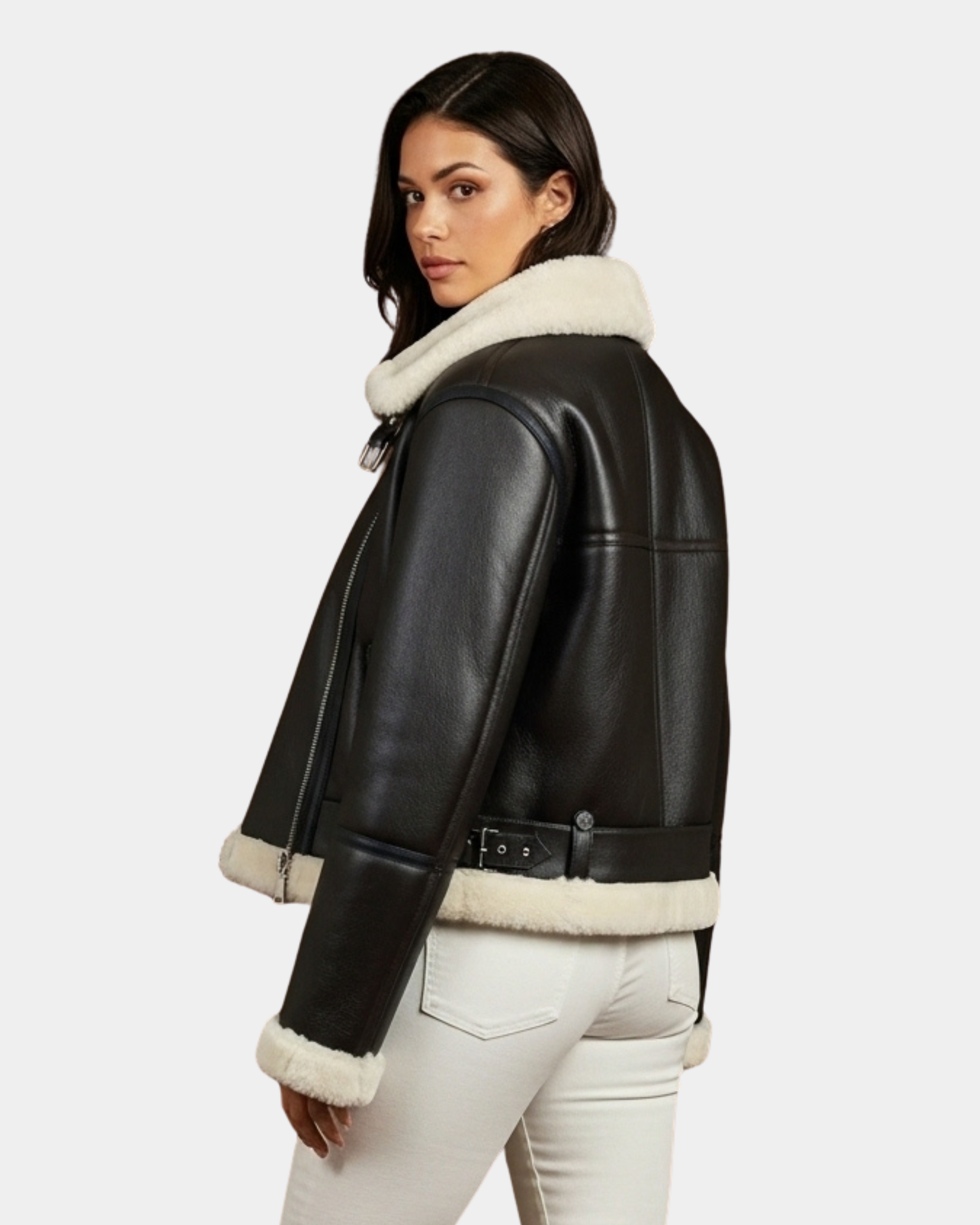 Women’s Sheepskin Aviator RAF Pilot Jacket Zenith Brown White