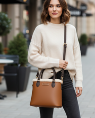 Winter Cloud Tote Caramel Fur Trimmed Leather Bag