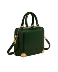 Lux Leather USA Aurora Gloss Patent Handbag – Dark Emerald Green with Gold Chain