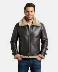 Men’s Bomber Flying Aviator B3 Real Leather Jacket with Double Collar  Zenith Brown (MF7)