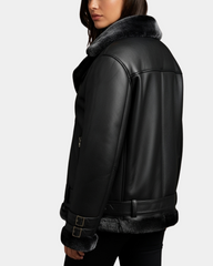 Women’s Sheepskin Aviator Cross-Zip Pilot Jacket Nova Black