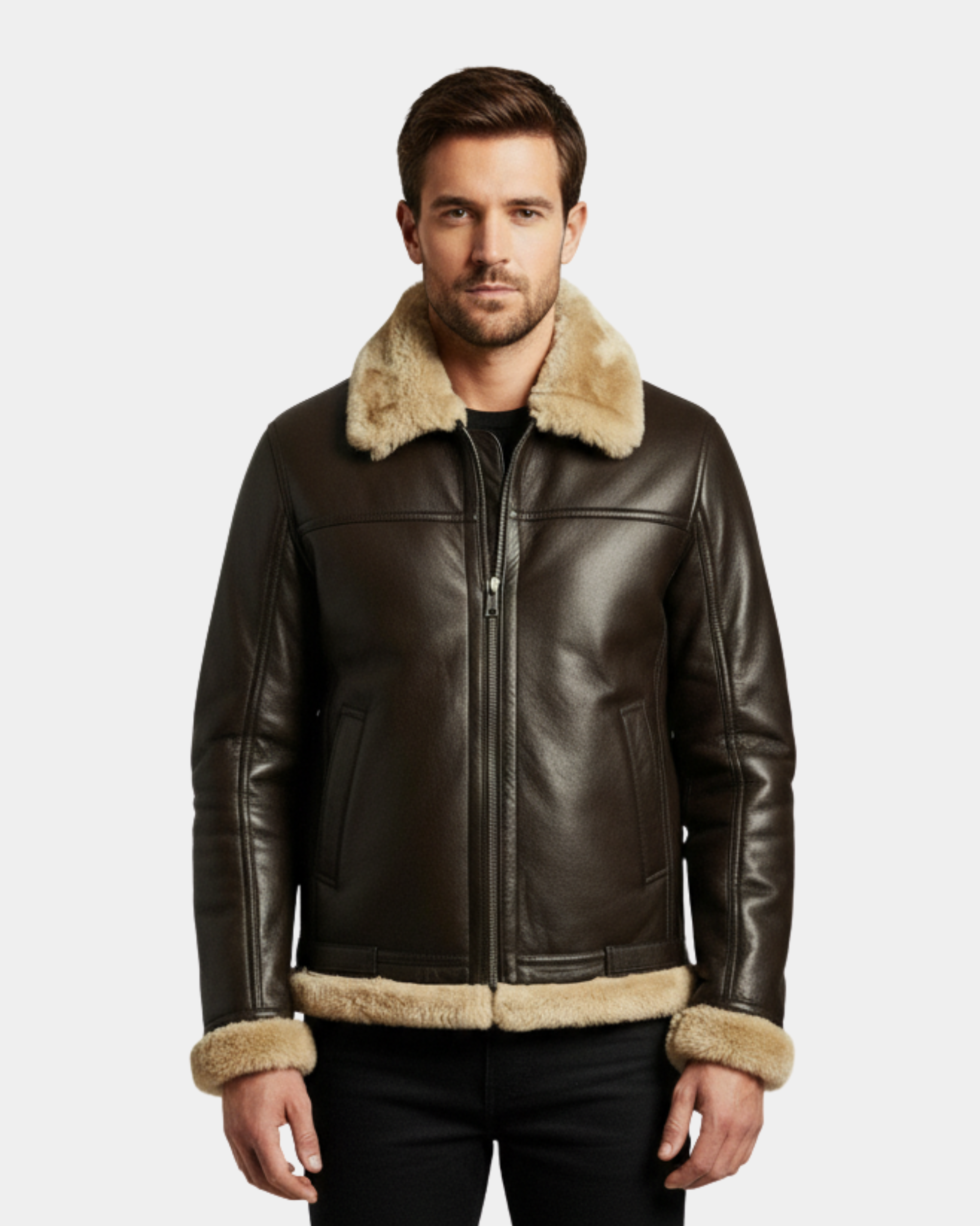 Men’s RAF B3 Real Leather Flying Aviator Sheepskin Bomber Jacket  Zenith Brown