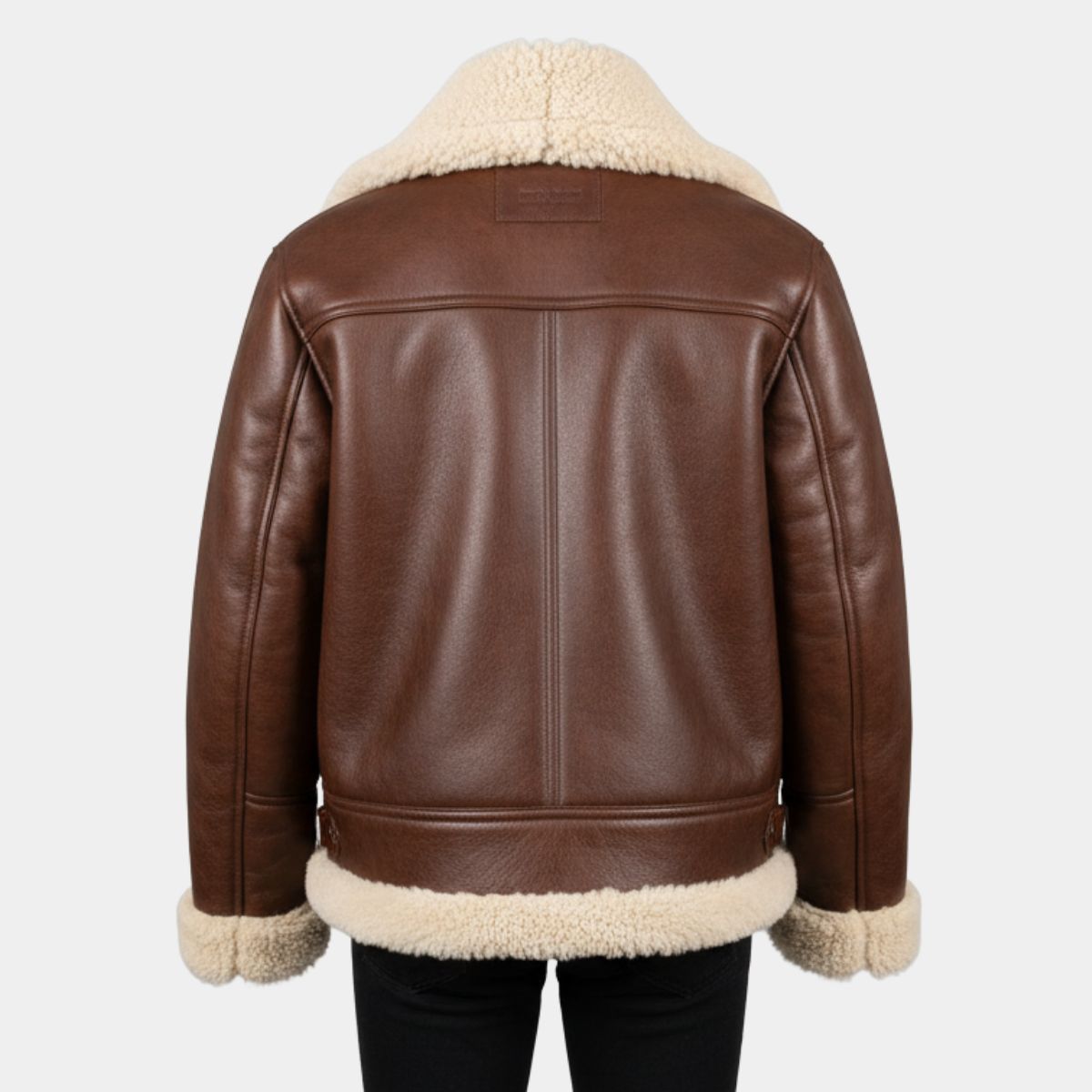 Brown Shearling Leather Aviator Jacket for Women