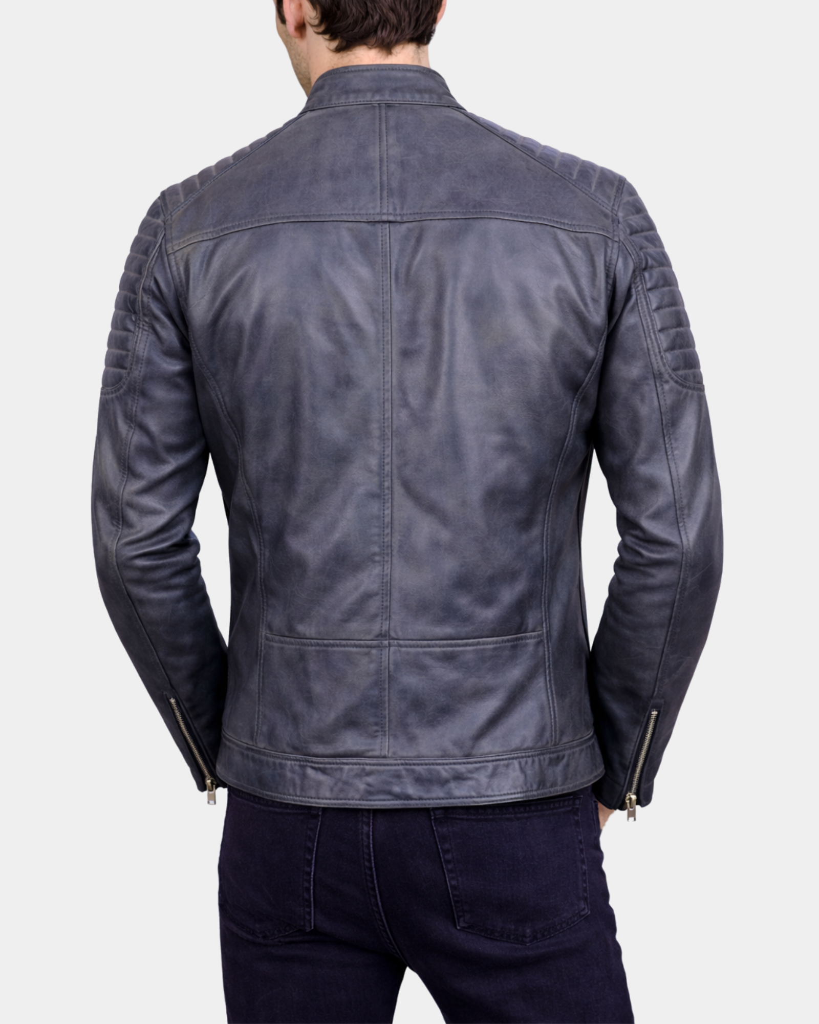 Men's Leather Biker Style Zip Jacket Eddie Essence Grey Two Tone