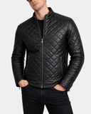 Men’s Leather Quilted Anorak Style Jacket Jeff – Nova Black – product view 1